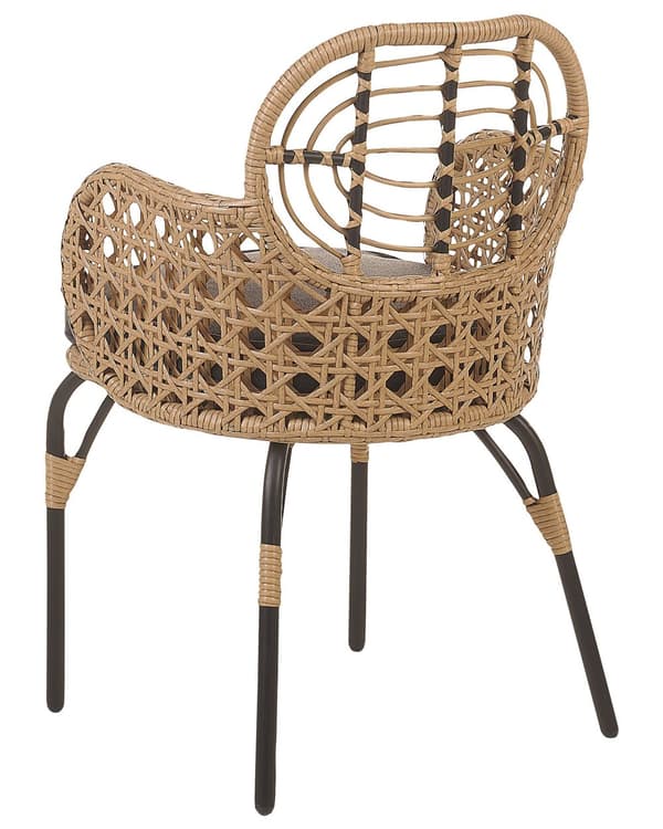 Rattan stol Lys Beige Natur Træ Stolesæt af 2 Flet Havestole med Armlæn og Siddehynder Træstole Design Udendørs Fletstole