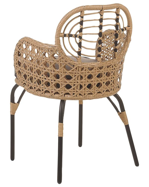 Rattan stol Lys Beige Natur Træ Stolesæt af 4 Flet Havestole med Armlæn og Siddehynder Træstole Design Udendørs Fletstole