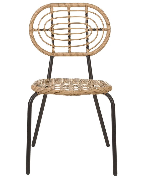 Set med 8 stolar Naturlig Konstrotting Svart stålram Flätat ryggstöd och sits Boho Design