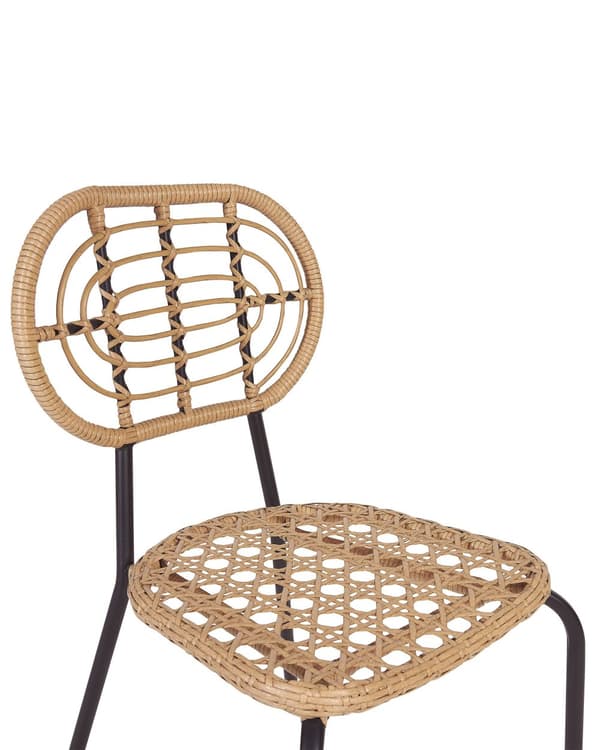 Set med 8 stolar Naturlig Konstrotting Svart stålram Flätat ryggstöd och sits Boho Design