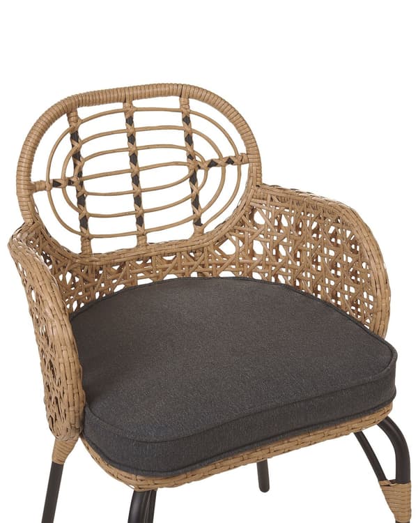 Set med 4 Stolar Grå Natur Konstrotting med Sittdyna Flätad Bohemisk Design