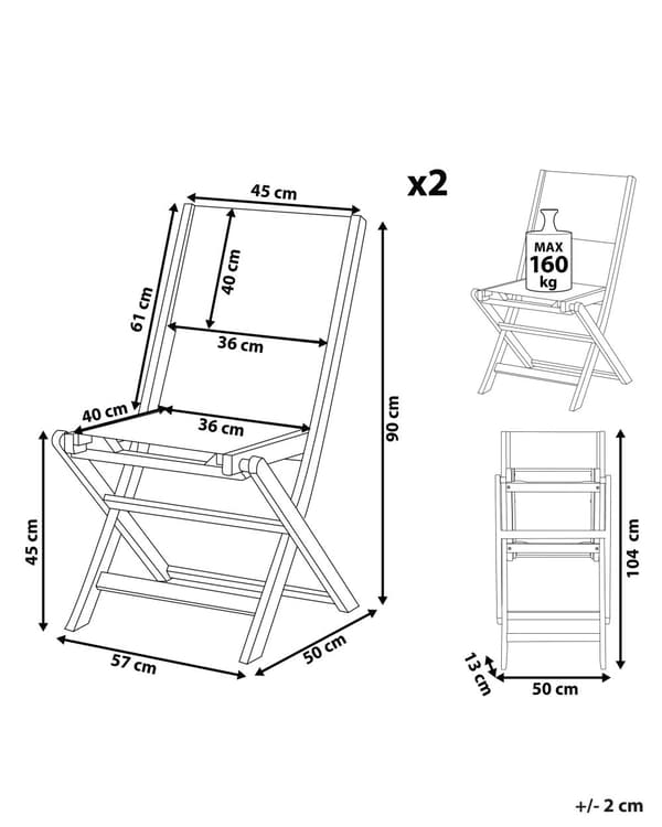 Puutarhatuoli tumma 57 x 90 x 50 cm akaasia 2 kpl harmaa polyesteri kokoontaitettava
