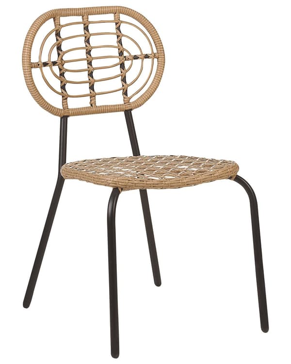 Sett med 4 stoler Natur Kunstrotting Flettet ryggstøtte og sete Boho-stil Utemøbler Hage