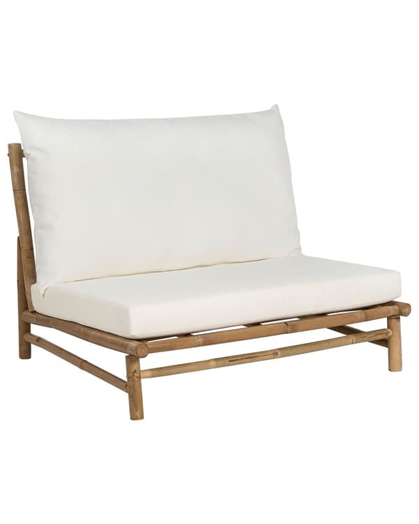Lav stol Lys bambustræ Off-White ryglæn Sædehynder Slipper-design Indendørs og udendørs Moderne rustikt design Lav stol Lys bambustræ Off-White ryglæn Sædehynder Slipper-design Indendørs og udendørs Moderne rustikt design