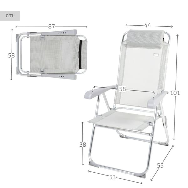 Polstrede Campingstol Aktive Indstillelig Grå 44 x 101 x 55 cm