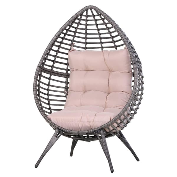 Rootz Rattan Lænestol i Dråbeform - Grå, Beige - Pe Rattan, Metal, Polyester - 39,76 cm x 35,04 cm x 61,42 cm