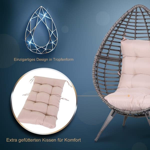 Rootz Rattan Lænestol i Dråbeform - Grå, Beige - Pe Rattan, Metal, Polyester - 39,76 cm x 35,04 cm x 61,42 cm