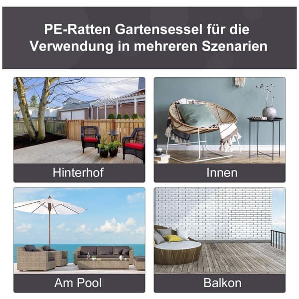 Rootz Rattan Lænestol i Dråbeform - Grå, Beige - Pe Rattan, Metal, Polyester - 39,76 cm x 35,04 cm x 61,42 cm