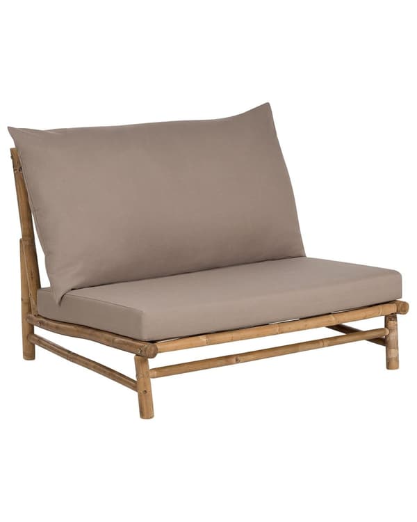 Uppsättning med 2 stolar Ljust Bambuträ Taupe Ryggstöd Sittdynor Inomhus och Utomhus Modern Rustik Design