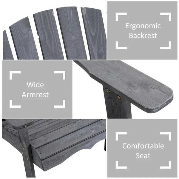 Rootz Havestole Med Sidebord - Dobbelt Adirondack Stole - Grantræ - Mørkegrå - 178 x 87 x 92 cm