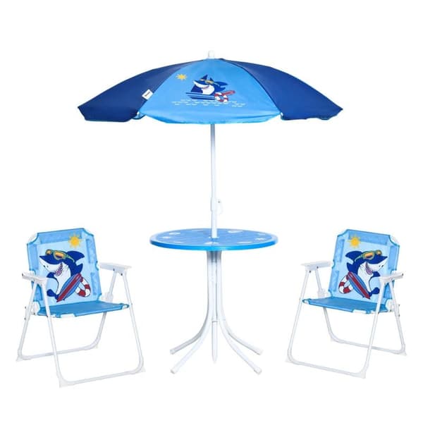 Rootz 4-delt børnemøbelsæt - Havebord - 2 klapstole - Parasol - Camping børnesædesæt - Havemøbler - Blå - Ø49,5 x 50H cm