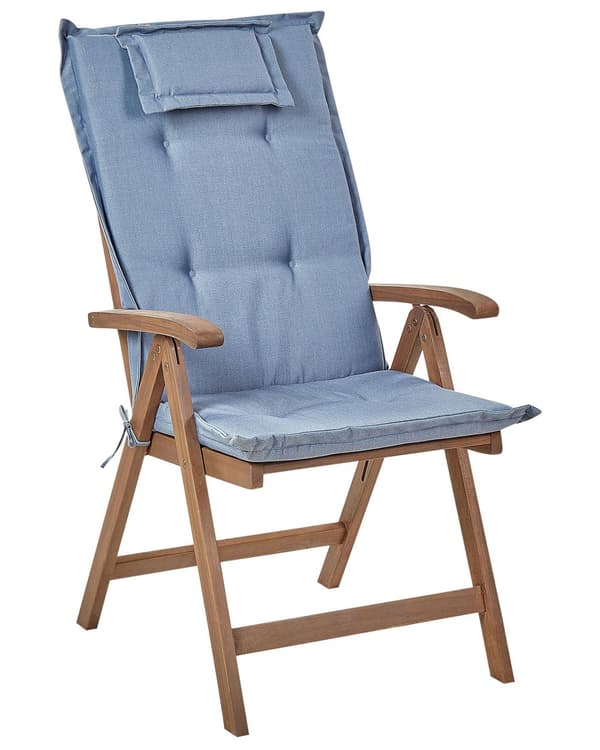 Set med 2 Trädgårdsstolar med Blåa Dynor Mörkt Akaciaträ Justerbar Hopfällbar Modern Design Utomhus Trädgård