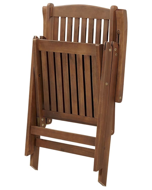 Set med 2 Trädgårdsstolar med Blåa Dynor Mörkt Akaciaträ Justerbar Hopfällbar Modern Design Utomhus Trädgård