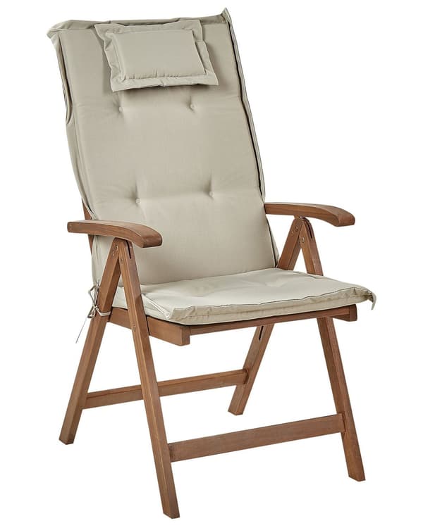Set med 2 Trädgårdsstolar med Gråbruna Dynor Mörkt Akaciaträ Justerbar Hopfällbar Modern Design Utomhus Trädgård