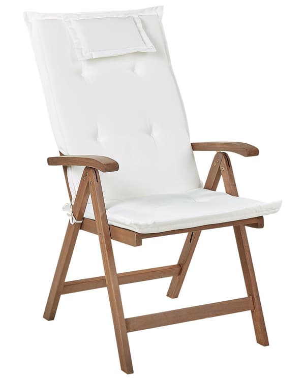 Set med 2 Trädgårdsstolar med Benvita Dynor Mörkt Akaciaträ Justerbar Hopfällbar Modern Design Utomhus Trädgård