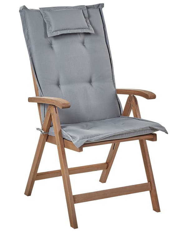 Set med 2 Trädgårdsstolar med Gråa Dynor Mörkt Akaciaträ Justerbar Hopfällbar Modern Design Utomhus Trädgård