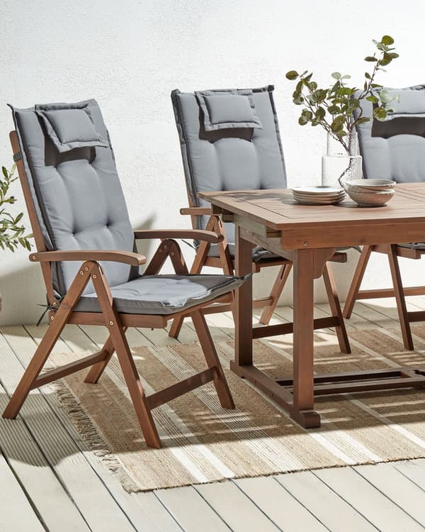 Set med 6 Trädgårdsstolar med Gråa Dynor Mörkt Akaciaträ Justerbar Hopfällbar Modern Design Utomhus Trädgård