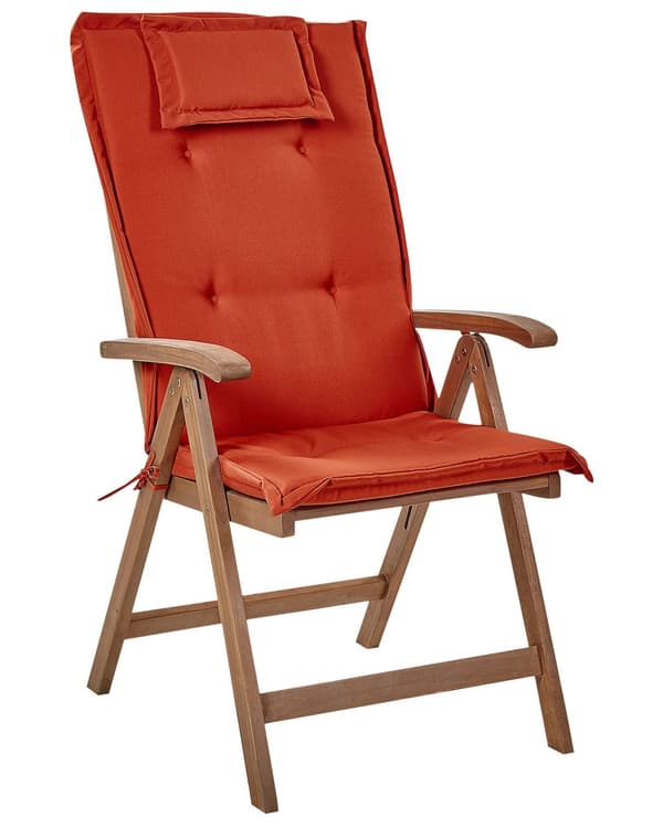 Set med 6 Trädgårdsstolar med Röda Dynor Mörkt Akaciaträ Justerbar Hopfällbar Modern Design Utomhus Trädgård