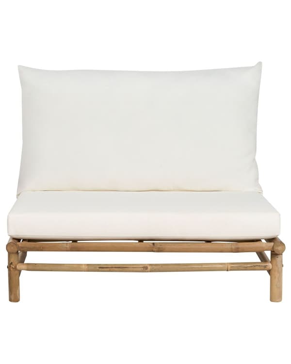 Uppsättning med 2 stolar Ljust Bambuträ Off-white Ryggstöd Sittdynor Inomhus och Utomhus Modern Rustik Design