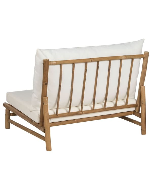 Uppsättning med 2 stolar Ljust Bambuträ Off-white Ryggstöd Sittdynor Inomhus och Utomhus Modern Rustik Design