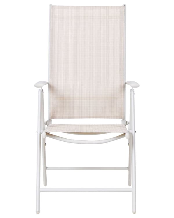 Set om 6 Trädgårdsstolar Beige Textil Vit Aluminiumram Pulverlackerad Hopfällbar Vilstol Modern Design