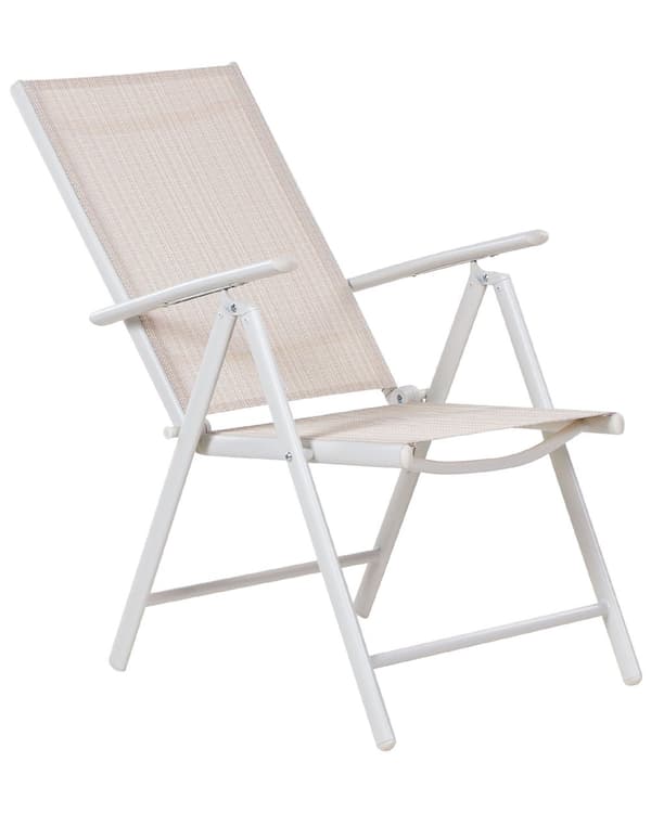 Set om 6 Trädgårdsstolar Beige Textil Vit Aluminiumram Pulverlackerad Hopfällbar Vilstol Modern Design