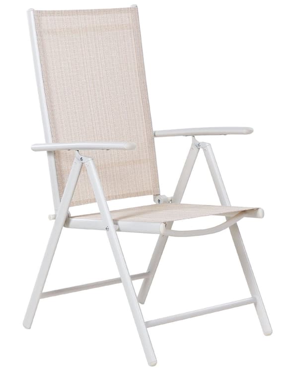 Havestole Beige Hvid sæt af 6 Klapstole med Justerbar Ryglæn og Foldbar Sammenklappelige Nonwood Positionsstole Altan Terrasse Indretning