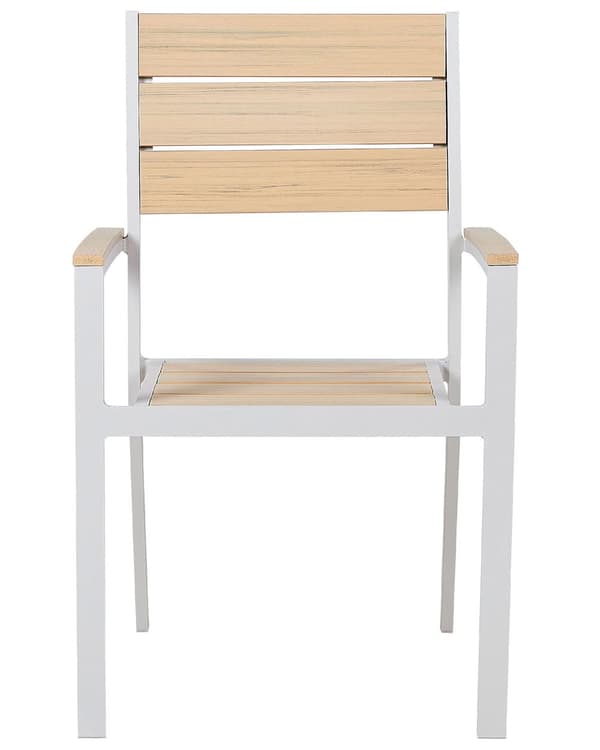 Set med 4 Trädgårdsstolar Beige Plast Trä Vit Pulverlackerad Aluminiumram Uteplats Modern