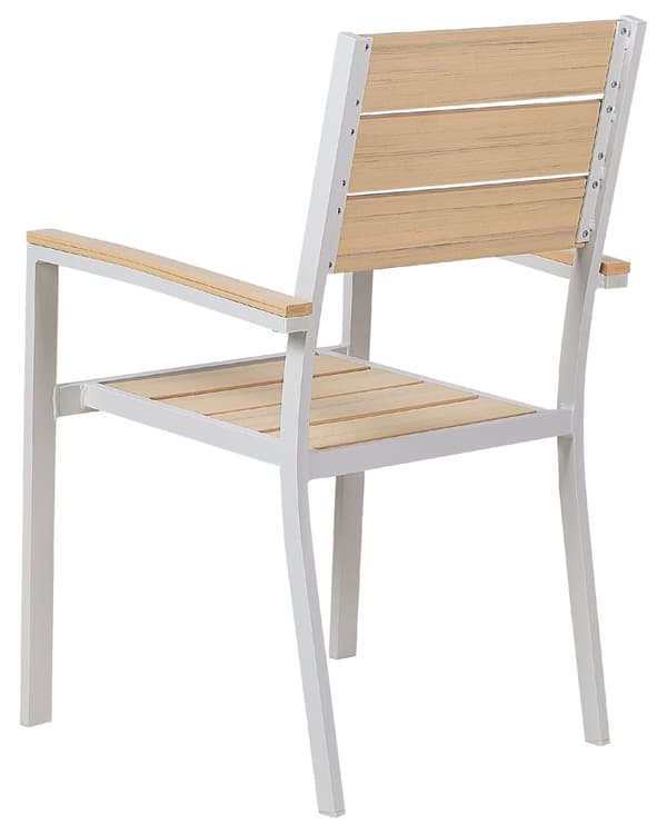 Set med 4 Trädgårdsstolar Beige Plast Trä Vit Pulverlackerad Aluminiumram Uteplats Modern