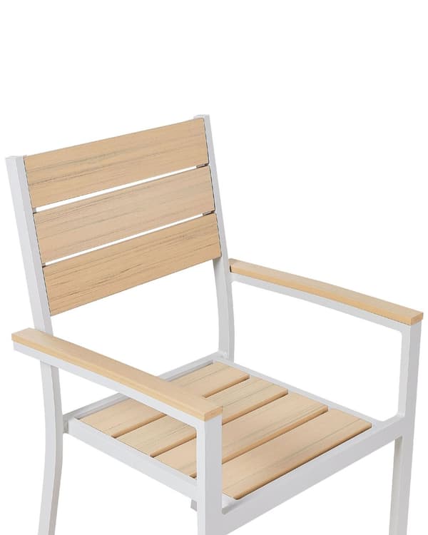 Set med 4 Trädgårdsstolar Beige Plast Trä Vit Pulverlackerad Aluminiumram Uteplats Modern