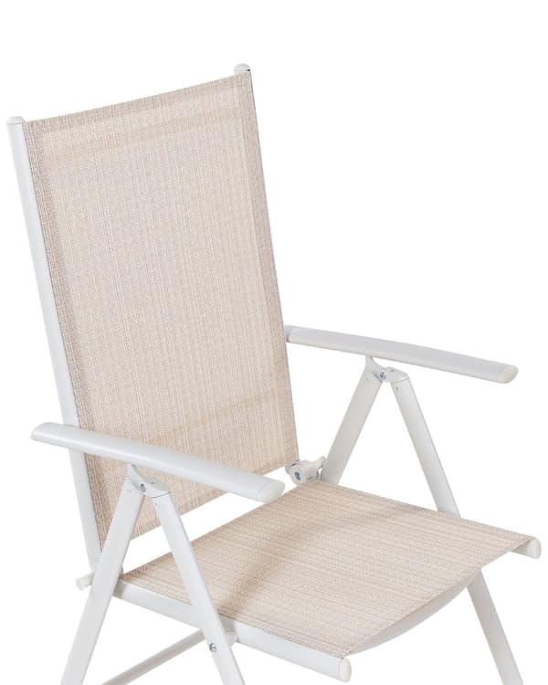 Sett med 6 Hagestoler Beige tekstil Hvit aluminiumsramme Pulverlakkert Sammenleggbare Hvilestoler Moderne design