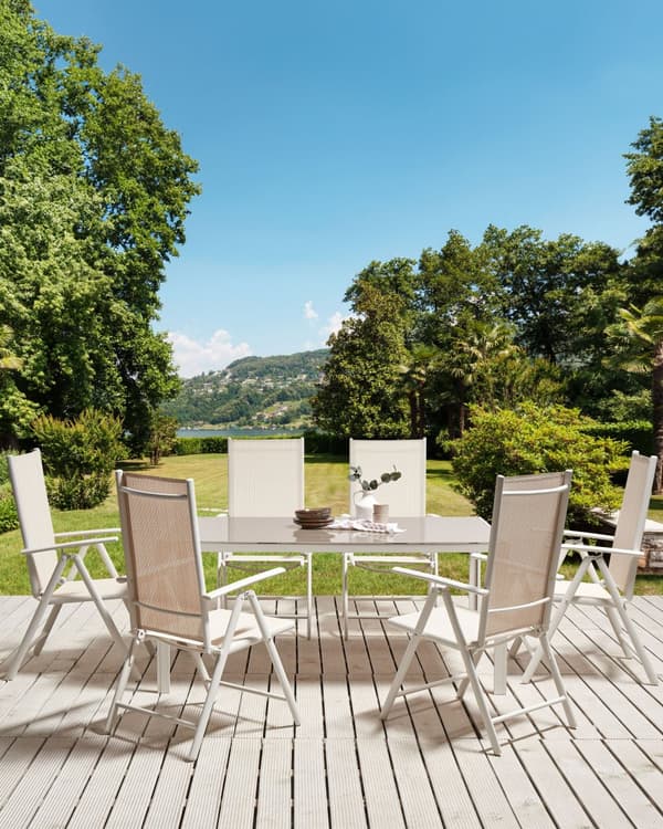 Sett med 6 Hagestoler Beige tekstil Hvit aluminiumsramme Pulverlakkert Sammenleggbare Hvilestoler Moderne design