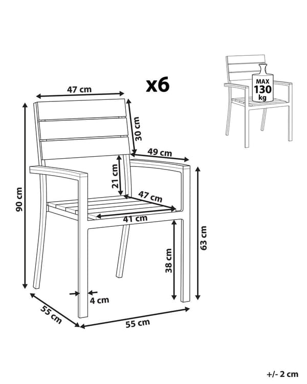 Sett med 6 Hagestoler i lyst tre og hvitt plasttre Aluminium Rustbestandig Moderne design