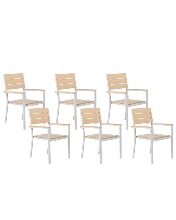 Sett med 6 Hagestoler i lyst tre og hvitt plasttre Aluminium Rustbestandig Moderne design