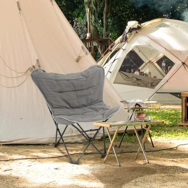 Rootz Campingstol - Sammenklappelig Campingstol - Foldestol - Stål/Polyester - Lysegrå - 88 x 74 x 84 cm