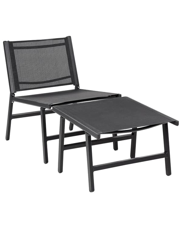 Set om 2 Trädgårdsstolar Svart Textilene Sits Ryggstöd Metallram med Fotstöd Modern Utomhus Uteplats Design