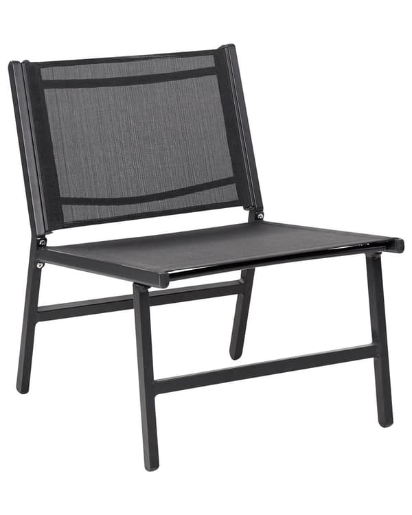 Set om 2 Trädgårdsstolar Svart Textilene Sits Ryggstöd Metallram med Fotstöd Modern Utomhus Uteplats Design