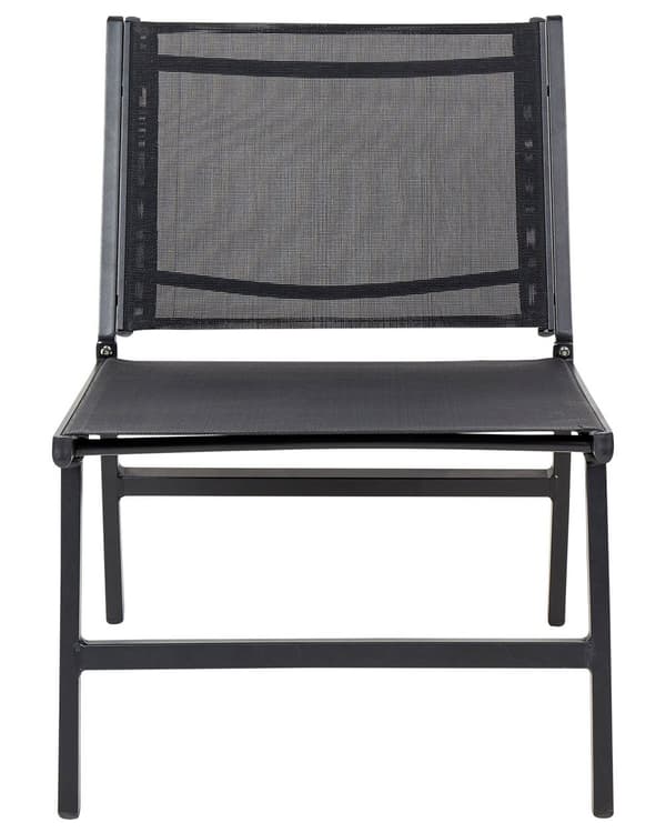 Set om 2 Trädgårdsstolar Svart Textilene Sits Ryggstöd Metallram med Fotstöd Modern Utomhus Uteplats Design