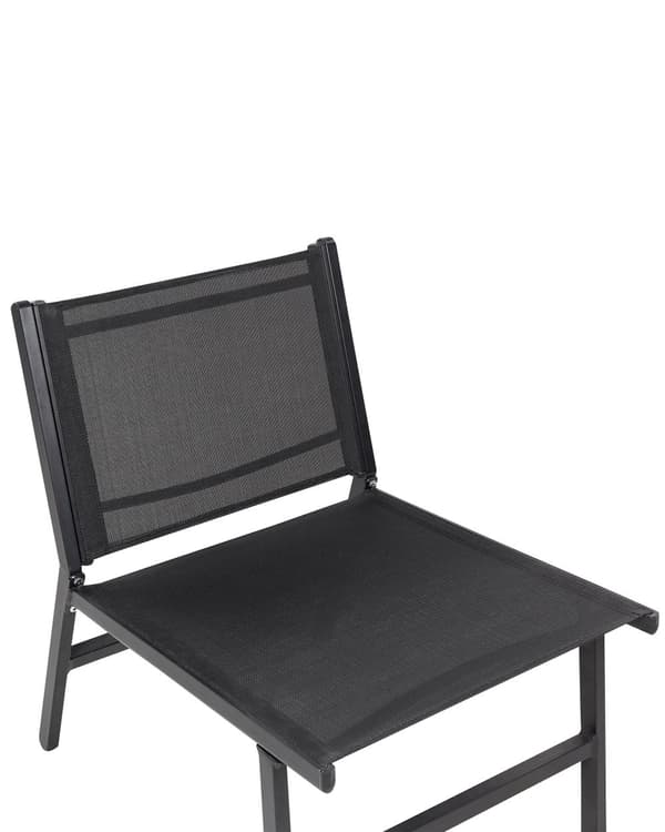 Set om 2 Trädgårdsstolar Svart Textilene Sits Ryggstöd Metallram med Fotstöd Modern Utomhus Uteplats Design