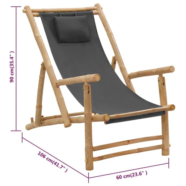 strandstol bambus og kanvas mørkegrå
