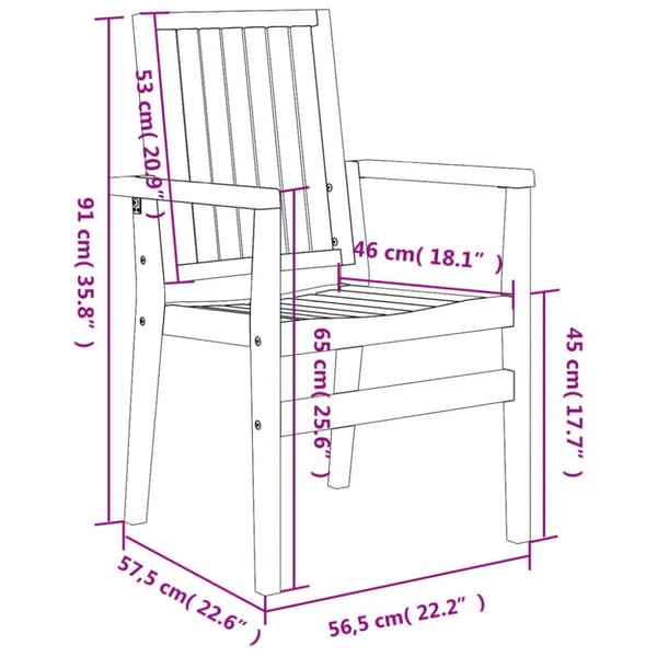 stabelbare havestole 2 stk. 56,5x57,5x91 cm massivt teaktræ