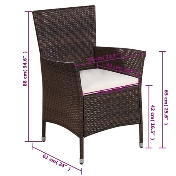 havestol og skammel med hynde polyrattan brun