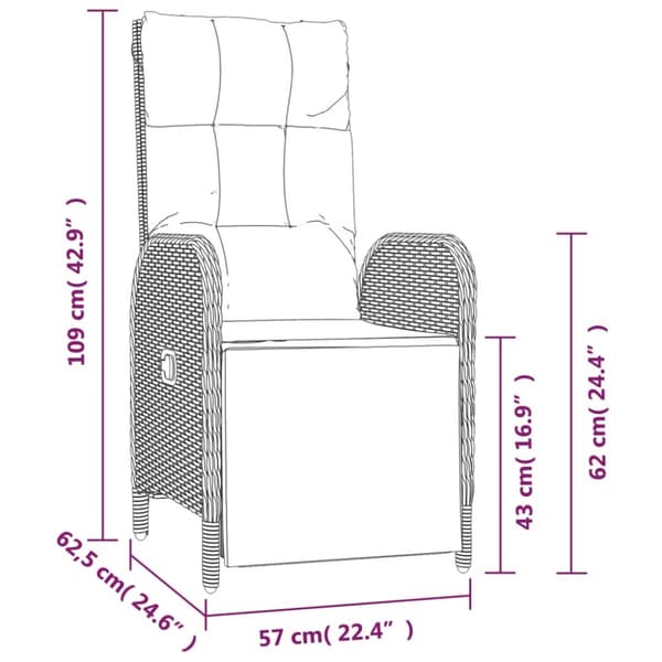 havestole med lænefunktion og hynder 2 stk. polyrattan sort