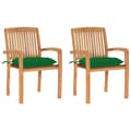 Miniatyrbild 1 av 10: Trädgårdsstolar 2 st med gröna dynor massiv teak