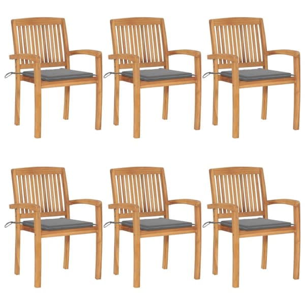 Stapelbara trädgårdsstolar med dynor 6 st massiv teak