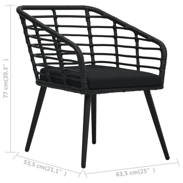 havestole med hynder 2 stk. polyrattan sort