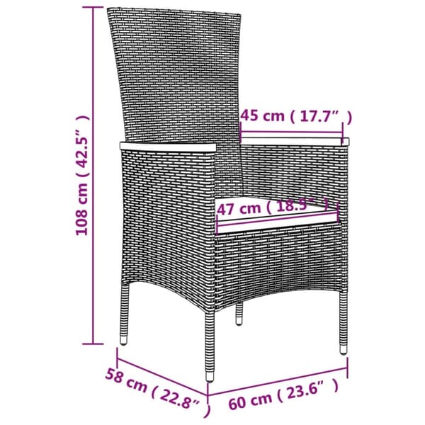 havestole med hynder 2 stk. polyrattan sort