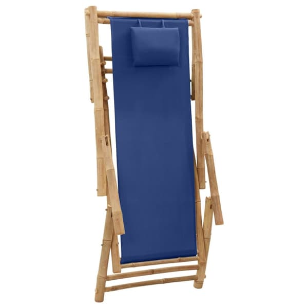 Solstol bambu och kanvas marinblå