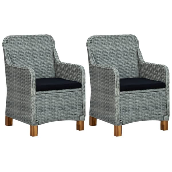 havestole med hynder 2 stk. polyrattan lysegrå