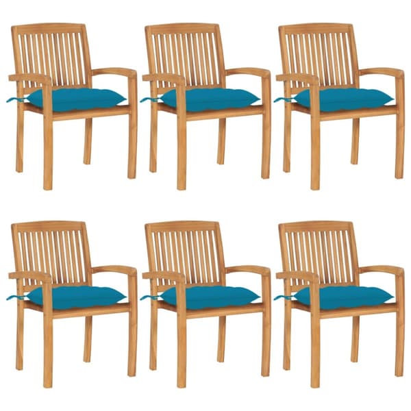 Stapelbara trädgårdsstolar med dynor 6 st massiv teak